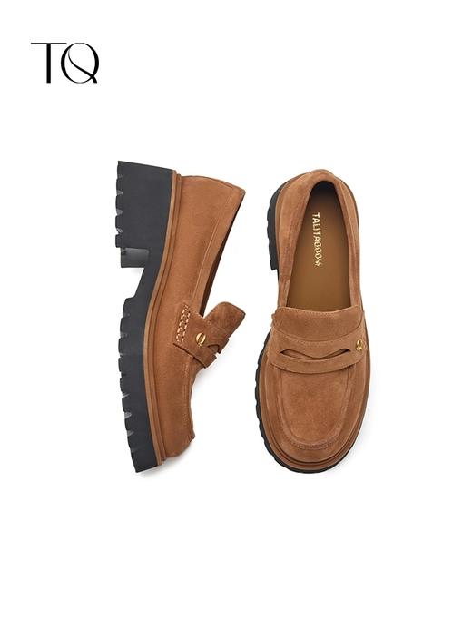 棕履」乐福鞋Talitaqoom2新款粗跟百搭羊皮雅丹风单鞋女483T20414 商品图0