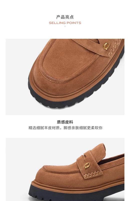 棕履」乐福鞋Talitaqoom2新款粗跟百搭羊皮雅丹风单鞋女483T20414 商品图3