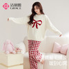 洁丽雅秋冬半边绒女睡衣甜美蝴蝶结长绒保暖柔软舒适家居服套装女 商品缩略图0