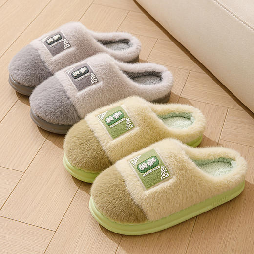 「“暴富”款！五色可选」冬季棉拖鞋女家居防滑耐磨舒适毛绒保暖月子厚底室内情侣软棉拖男居家布艺 商品图1