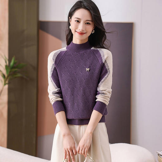 CC-103-58032毛衣女士秋冬季2025新款洋气拼色显瘦遮肉宽松打底衫内搭 商品图1