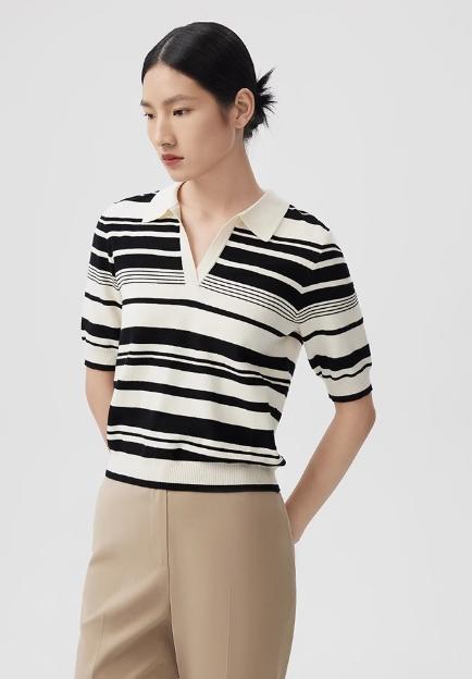 朗姿条纹POLO衫套头针织衫LCEK05KPR451W11 商品图1