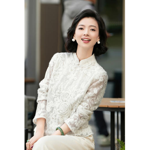 西子/【雪绒花】刺绣串珠立领蕾丝毛衣打底衫/SYBH86 商品图3