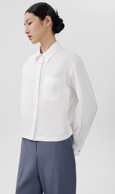 朗姿纯棉白衬衫长袖短款通勤LAEK04WBL144W11 商品图1