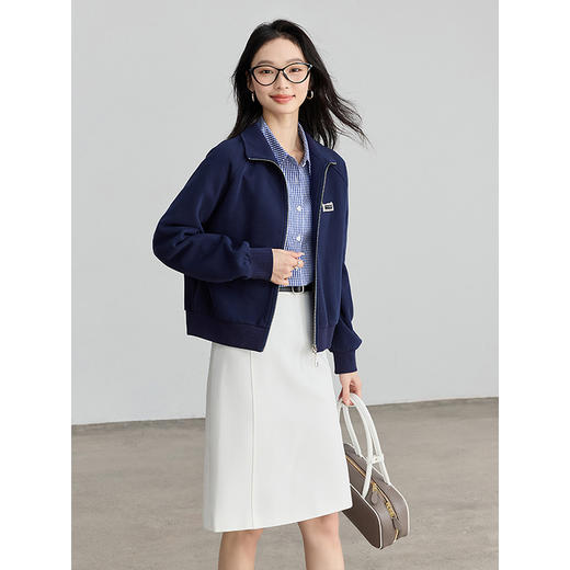 【 1件75折】熙世界法式复古蓝色格子衬衫高级感宽松休闲衬衣女2025春秋新款 商品图4