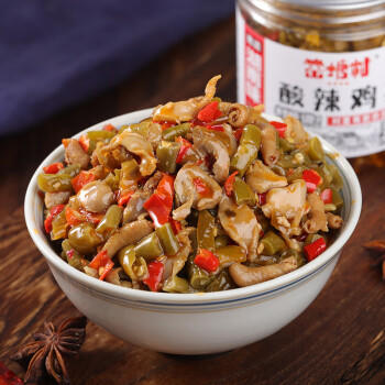 窑塘村 酸辣鸡杂220g酸豆角鸡心鸡肠鸡胗湖南特产炒制即食拌面酱下饭菜 /粮油调味 /调味品 /榨菜/酱腌菜 商品图0