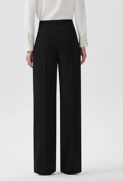 朗姿 黑色醋酸直筒长裤女高腰通勤阔腿西装LCEK05WPT159B11 商品图1