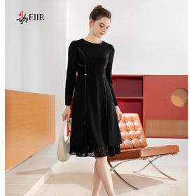 司歌收腰黑连衣裙拼接蕾丝遮肚收腰A901230X