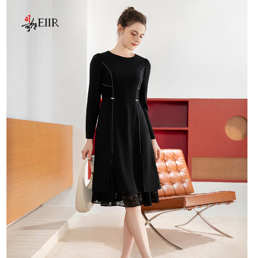 司歌收腰黑连衣裙拼接蕾丝遮肚收腰A901230X 商品图0