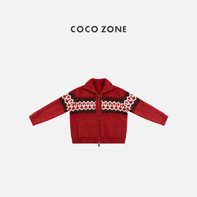 COCO ZONE 冬季费尔岛立领双头拉链提花针织开衫CC1D2761