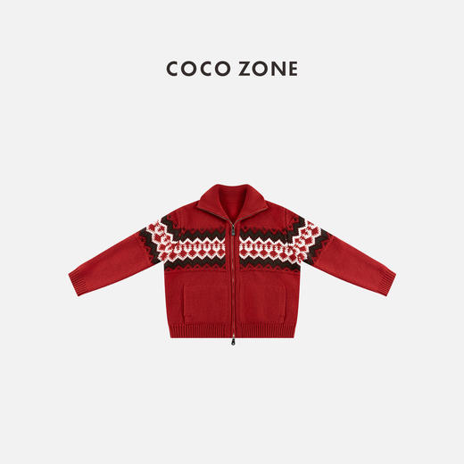 COCO ZONE 冬季费尔岛立领双头拉链提花针织开衫CC1D2761 商品图0