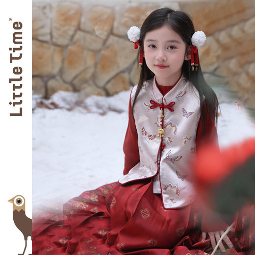 littletime中国风女童套装秋冬红色汉服新中式年服三件套 商品图3