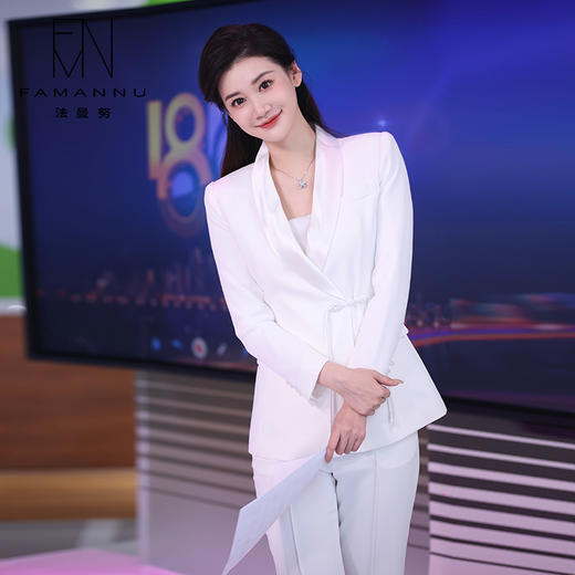 IWY/高端白色西装微喇裤套装女气质国风新中式盘扣职业装工作服CP2078 商品图3