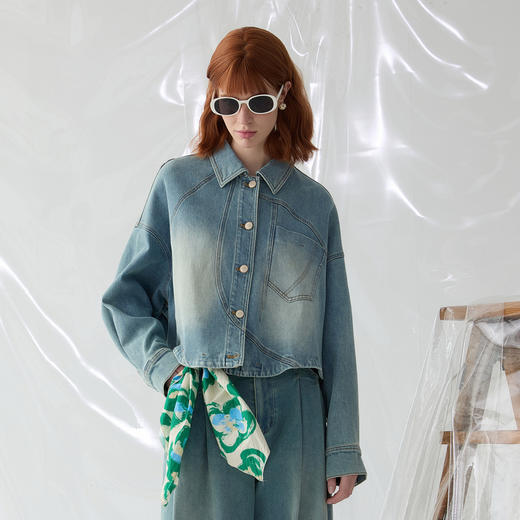 谜底短牛仔外套长袖2025春新品复古文艺风百搭显高夹克251MW0021 商品图0