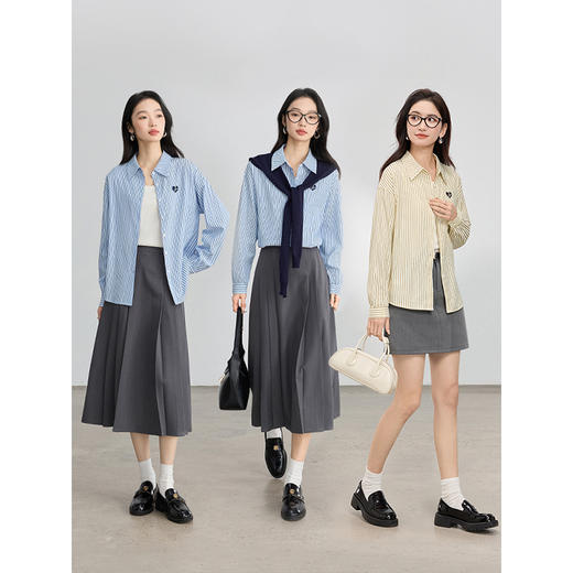 【专属特价】熙世界莱赛尔条纹衬衫女长袖2025春秋新款休闲百搭衬衣别致上衣 商品图3