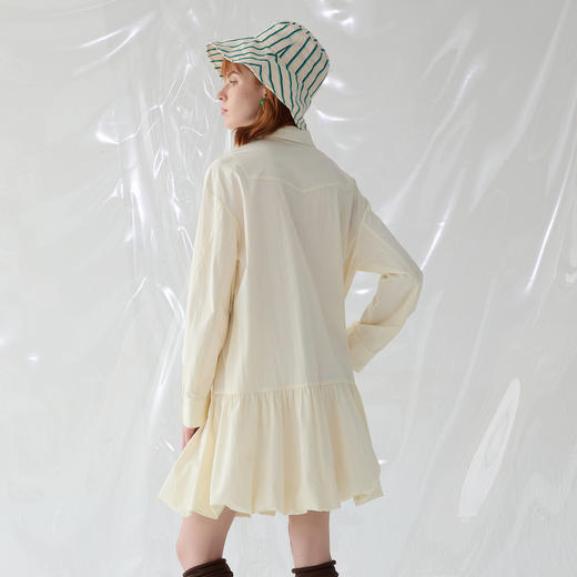 谜底衬衫式连衣裙2025春季新品挺阔A字型花苞裙长袖短裙251ML0121 商品图2