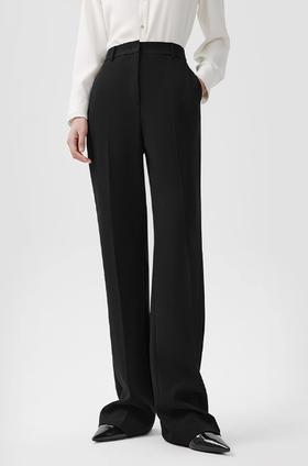 朗姿 黑色醋酸直筒长裤女高腰通勤阔腿西装LCEK05WPT159B11