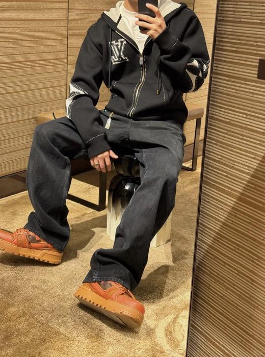 驴家 黑棋盘牛仔直筒长裤（JN） 商品图0