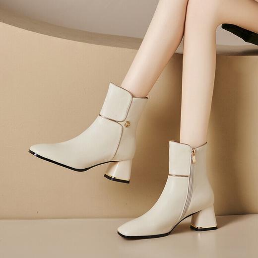 【预售5天】百搭时装靴方头粗跟，高跟女靴金属扣小皮靴短靴SY&F126 商品图0