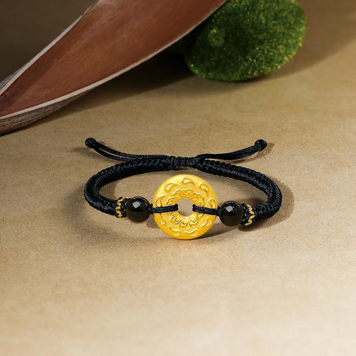 周六福黄金手链男定价足金祥云纹平安扣玛瑙黑色手绳编织礼物官方 商品图2