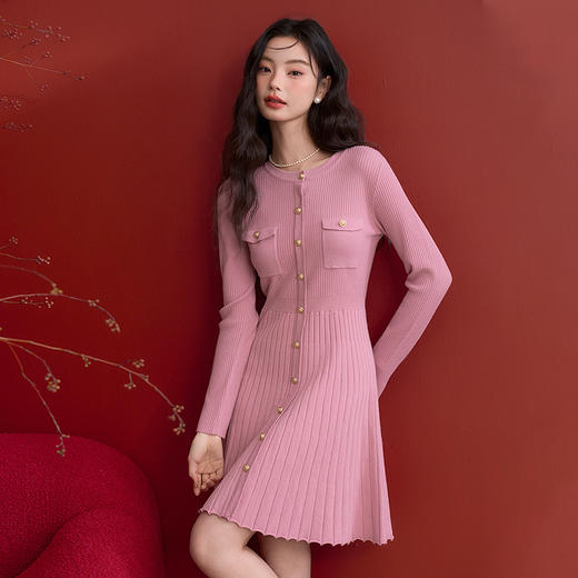 法式复古撞色小香风长袖连衣裙女春季设计感高弹内搭裙V0150010 商品图3