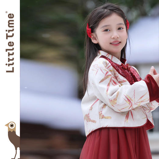 littletime女童秋冬套装2024新款红色新年服中国风棉服纱裙两件套 商品图2