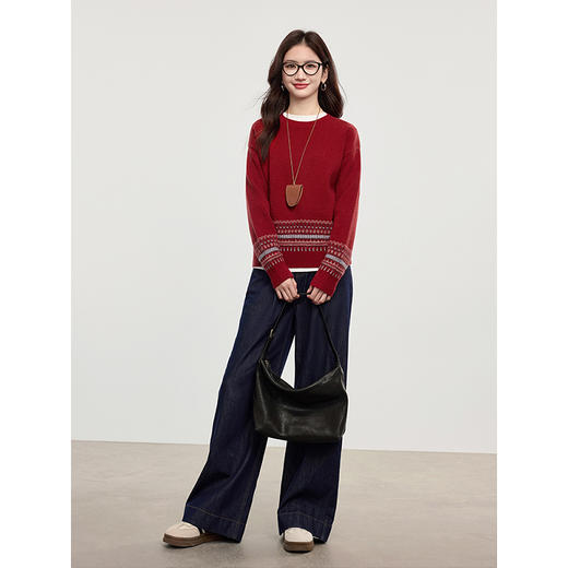 【五折购】熙世界氛围感新年费尔岛提花毛衣女秋冬宽松套头软糯针织打底衫 商品图4