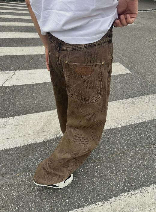 驴家 棕棋盘牛仔直筒长裤（JN） 商品图3