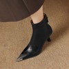 【预售5天】防踢铁头优雅干练牛皮高跟瘦瘦靴细跟金属尖头拼色真皮短靴女SLLK&sl-7791 商品缩略图2