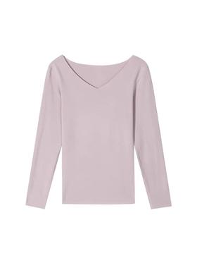 安莉芳专柜打底上衣女宽松长袖V领舒适打底衫秋季暖肤衣ED00263