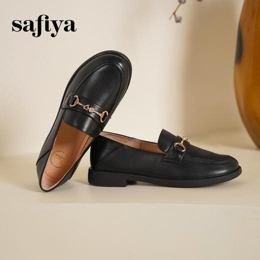 Safiya/索菲娅2025春学院风深口粗跟金属扣百搭休闲英伦乐福鞋SFD1112143 商品图6
