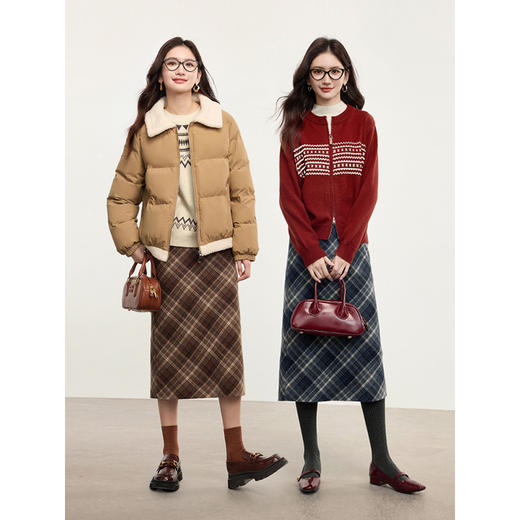 【专属特价】熙世界英伦风复古格子毛呢半身裙2025冬季新款中长包臀直筒裙子 商品图4