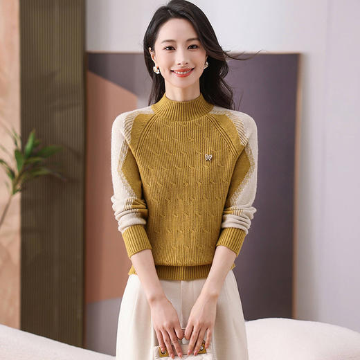 CC-103-58032毛衣女士秋冬季2025新款洋气拼色显瘦遮肉宽松打底衫内搭 商品图2