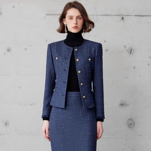 IWY/轻奢贵气金丝编织粗花呢套装冬季新款蓝色名媛小香风两件套CS2119 商品图4