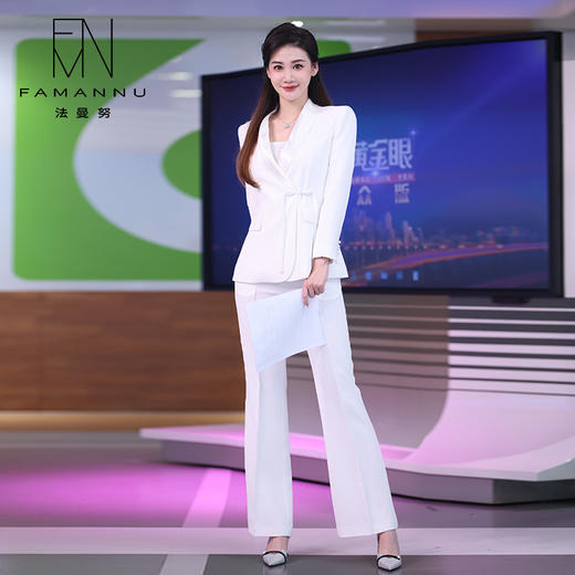 IWY/高端白色西装微喇裤套装女气质国风新中式盘扣职业装工作服CP2078 商品图0
