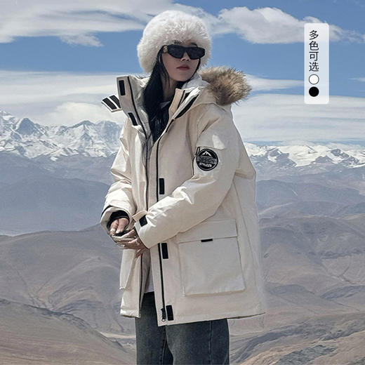 西遇黑色毛领加厚棉服女冬季新款工装连帽派克服加绒外套SS141395 商品图0