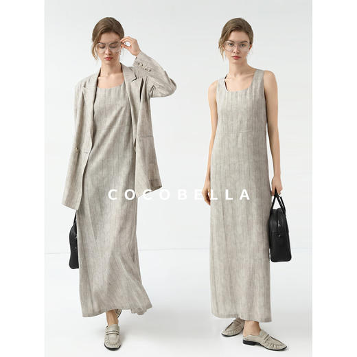 COCOBELLA设计感后开叉暗纹条纹连衣裙25春内搭背心裙FR3071 商品图2