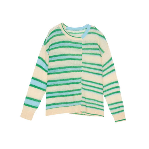 谜底圆领套头针织衫长袖2025春新品蓬松条纹宽松毛衫女251MZ0392 商品图4