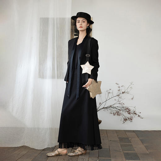 【林栖设计小店】黑色拼真丝半身裙新中式显瘦高腰百搭秋冬新品裙子女1933167 商品图2