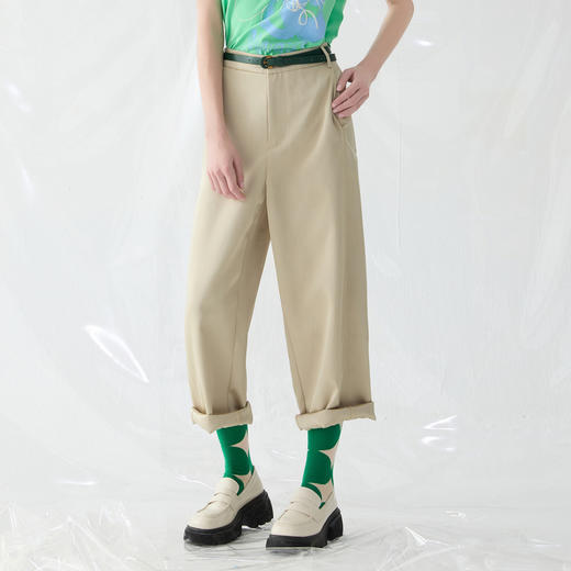 谜底直筒裤九分裤女2025春季新品光泽感百搭宽松休闲裤251MK0140 商品图0