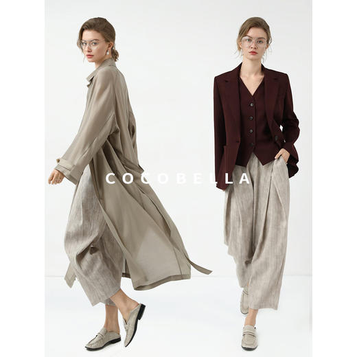 COCOBELLA质感亚麻打褶锥腿裤女25春夏利落九分休闲裤PA7047 商品图4