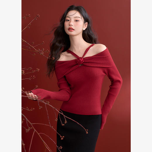 法式浪漫复古设计感立体玫瑰针织衫女高弹软糯毛衣V0150044 商品图0