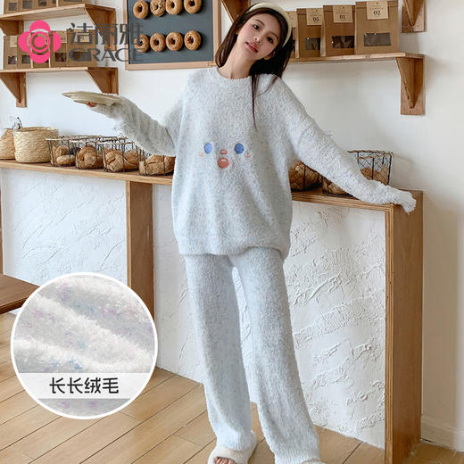 洁丽雅新款甜美睡衣女秋冬季半边绒柔软珊瑚绒可外穿家居服套装女 商品图1