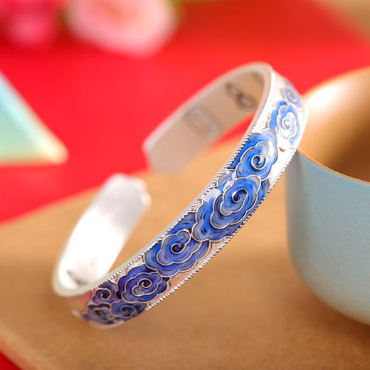 【祥云空濛】足银9999银古法珐琅祥云如意对口开口手镯【RP-SZ73055】 商品图2