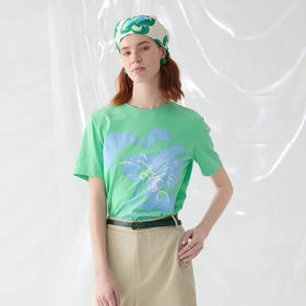 谜底T恤短袖女2025春季新品涂鸦感印花百搭圆领宽松上衣251MT0123