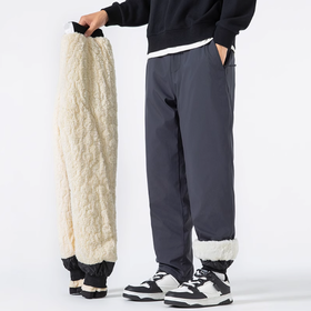 年货节！25冬季加厚羊羔绒男士百搭裤男冬季新款宽松加厚保暖裤子休闲直筒长裤