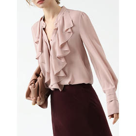 COCOBELLA静奢风荷叶边衬衫女25秋雅致小立领气质衬衣SR0001-2
