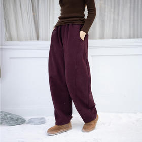 绽放826朵/自由卫裤100%棉加厚加绒捏褶结构感全腰松紧加抽绳裤子