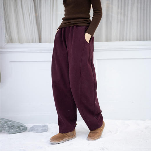绽放826朵/自由卫裤100%棉加厚加绒捏褶结构感全腰松紧加抽绳裤子 商品图0
