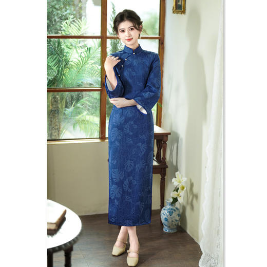 时尚牛仔提花，长款加绒旗袍SYK907961 商品图0